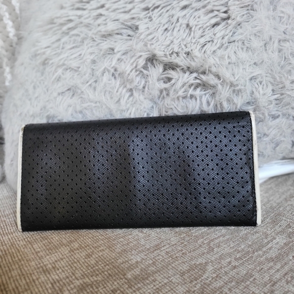 Prada Black/White Perforated Saffiano Leather Flap Continental Wallet - Picture 2 of 12